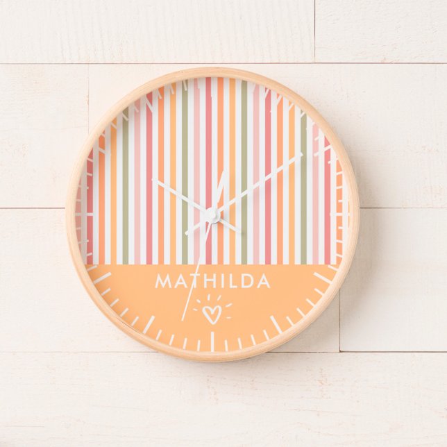 Reloj Moderna habitación infantil a rayas (nursery and kids room wall clock with name)