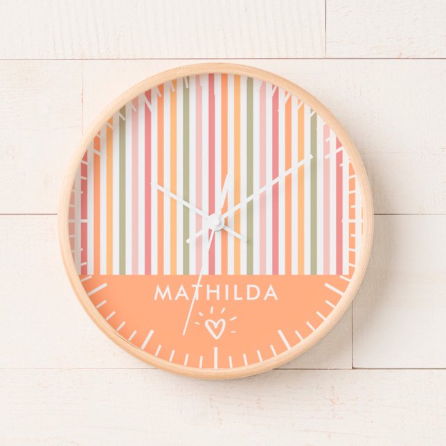 Reloj Moderna habitación infantil a rayas (nursery or kids room wall clock with name)
