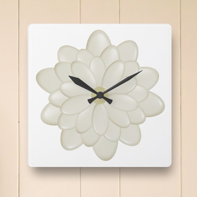Reloj moderno de cocina de flores de marfil de mar (A white and cream daisy flower square clock just for you)