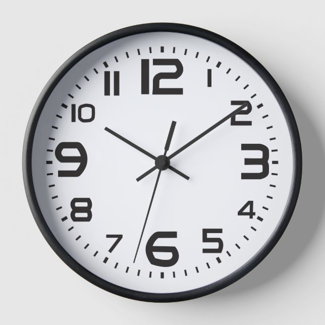 Reloj moderno de pared en blanco y negro - números (Anverso)