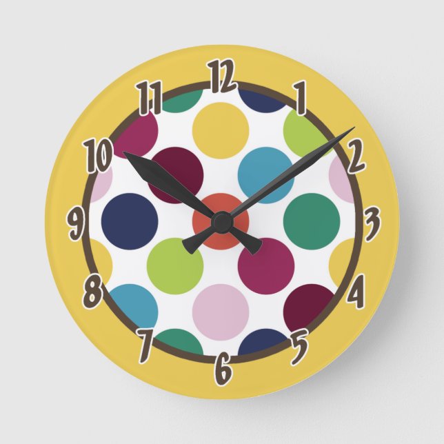 Reloj moderno de puntos polacos coloridos (Anverso)