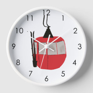 Reloj Moderno Ski Rojo Gondola Levantamiento Blanco