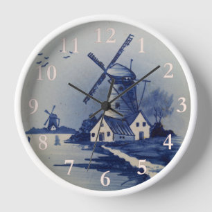 Reloj Molino de viento azul vintage Delft