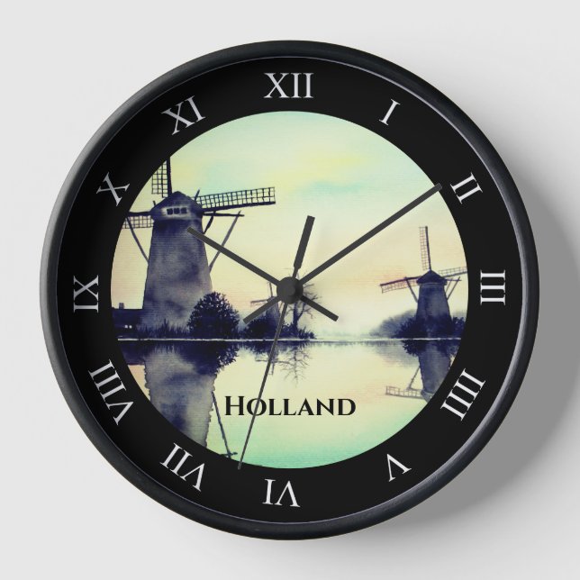 Reloj Molinos de viento en Kinderdijk - Pintura de acuar (Anverso)