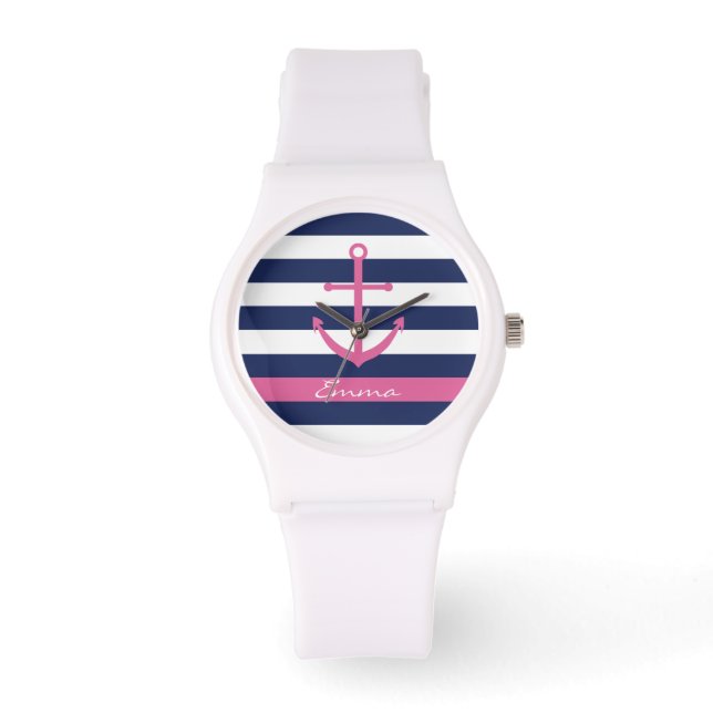 Reloj monograma azul y rosa de la marina (Anverso)