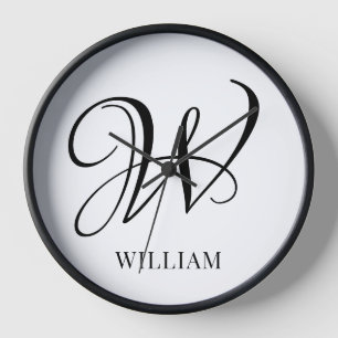 Reloj Monograma blanco elegante personalizado inicial