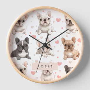 Reloj Monograma Bulldog francés adorable personalizado