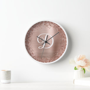 Reloj Monograma circular de purpurina y lámina de oro ro