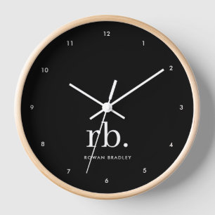 Reloj Monograma Clásico Elegante Mínimo Negro y Blanco