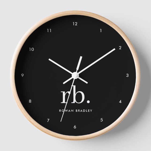 Reloj Monograma Clásico Elegante Mínimo Negro y Blanco (Anverso)