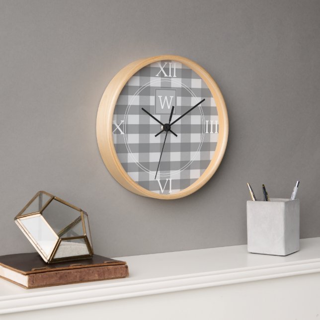 Reloj monograma con guarnición de búfalo gris (Oficina)
