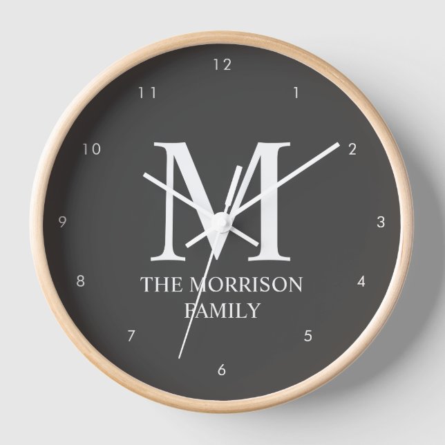 Reloj Monograma de familia personalizada Mod Gray (Anverso)