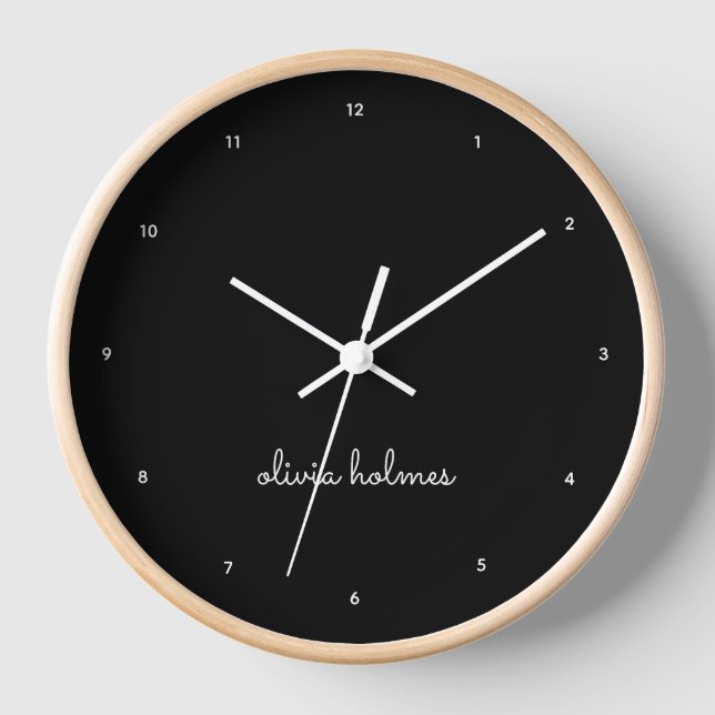 Reloj Monograma de moda | Nombre de guión negro moderno (Anverso)