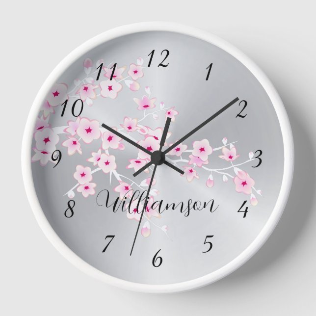 Reloj Monograma de Relieve metalizado plateado de flores (Anverso)