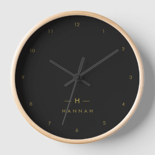Reloj Monograma dorado negro   Elegante Minimalista mode