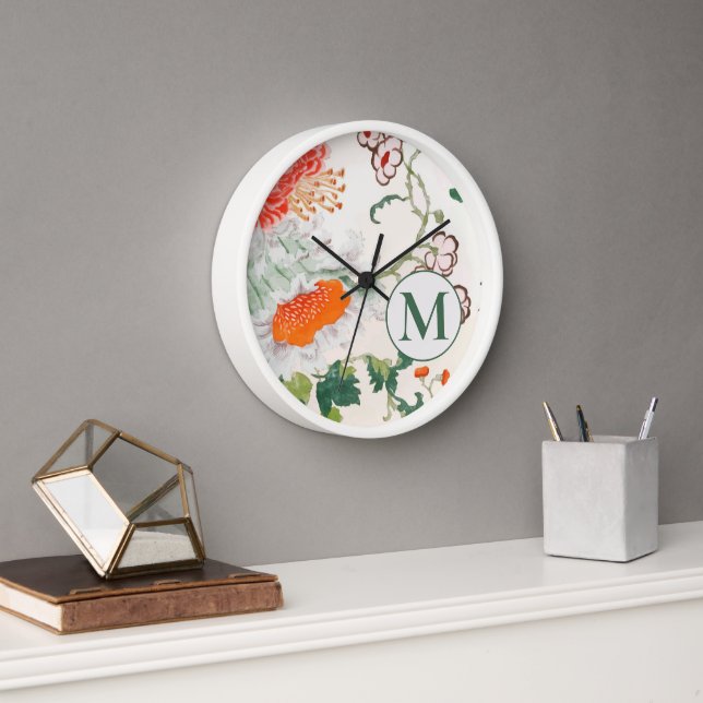 Reloj Monograma floral floreciente (Oficina)