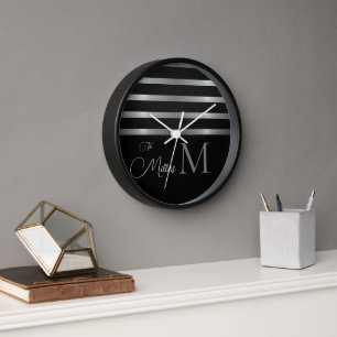 Reloj Monograma Franjas Modernas de Plata Nombre de Fami