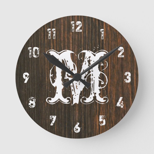 Reloj monograma inspirado en madera oscura (Anverso)