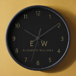 Reloj Monograma Minimalista de oro negro clásico<br><div class="desc">Mejore su decoración en casa con nuestro elegante reloj de pared Minimalista clásico. Este exquisito reloj combina a la perfección la elegancia atemporal con el minimalismo contemporáneo, elevando el espacio vital a nuevos niveles de sofisticación. Diseñado con precisión y meticulosa atención a los detalles, este reloj de pared es más...</div>