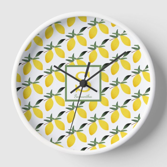 Reloj Monograma moderno de cítricos limón (Anverso)