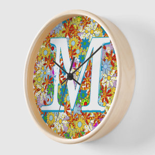 Reloj Monograma personalizado o patrón floral de nombre