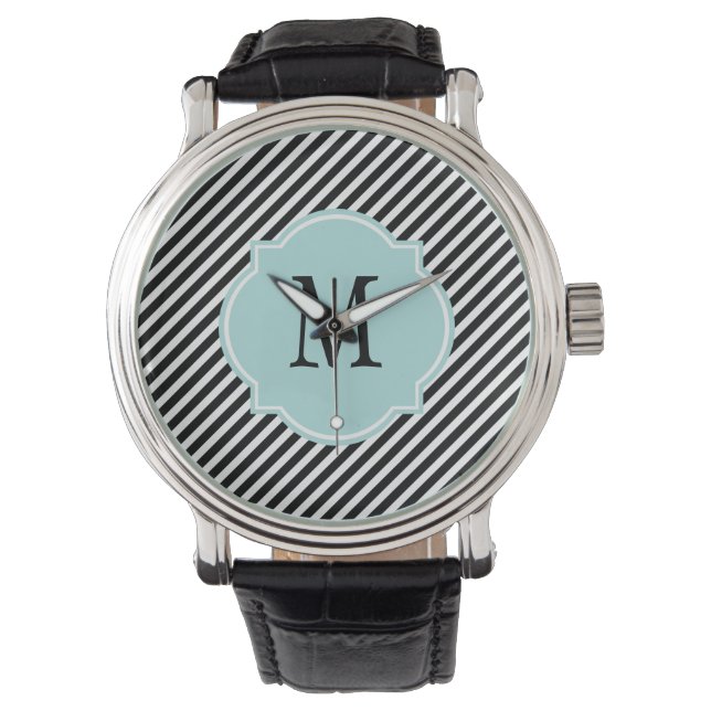 Reloj monograma rayado en blanco y negro (Anverso)