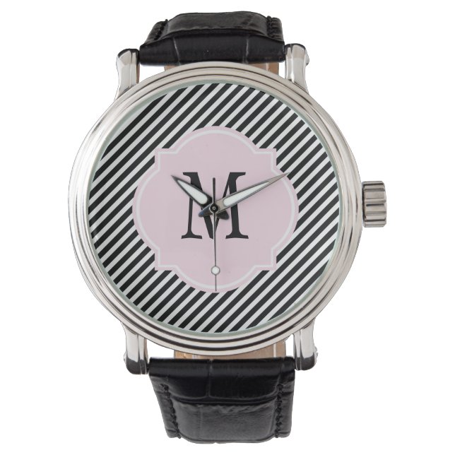 Reloj monograma rayado en blanco y negro (Anverso)