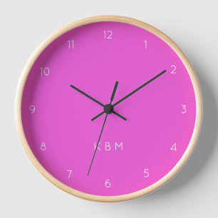 Reloj Monograma rosa caliente   Iniciales modernas Neon