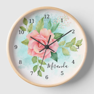 Reloj Monograma Rosa Color de agua Turquesa Verde Rosa