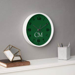 Reloj Monograma simple verde oscuro