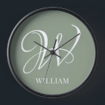 Reloj Monograma verde de sabio personalizado inicial<br><div class="desc">Monograma inicial simple y elegante personalizado en tipografía moderna. Un regalo de personalizado perfecto con un toque personal</div>