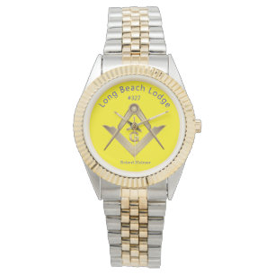 Reloj monogramado clásico amarillo y azul masónico