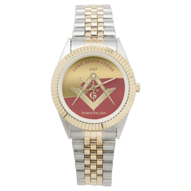Reloj monogramado rojo y oro masónico (Anverso)