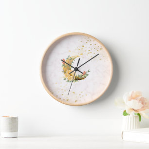 Reloj Moon floral, beige y gráfico amarillo