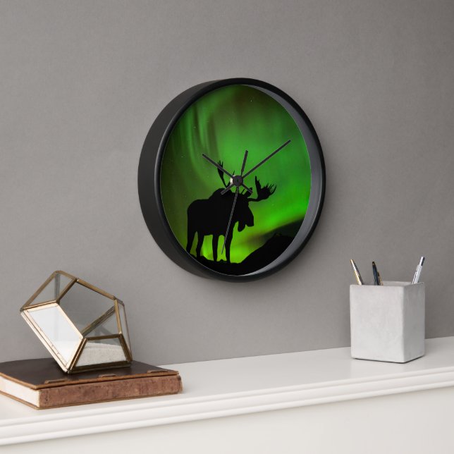 Reloj Moose con Green Aurora Borealis, Alaska (Oficina)