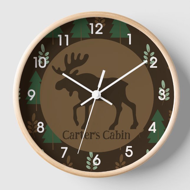 Reloj Moose Rustic Woodland Cabin Decour (Moose Rustic Cabin Log Home Nursery Wall Clock )