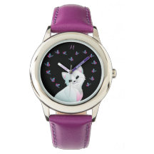 Reloj morado de monograma de gato lindo