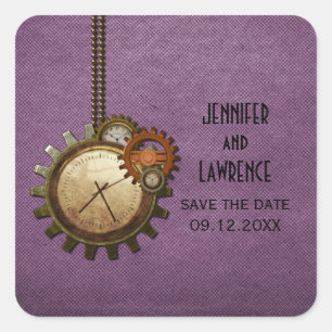 Reloj morado de vintage Guardar Pegatinas de fecha