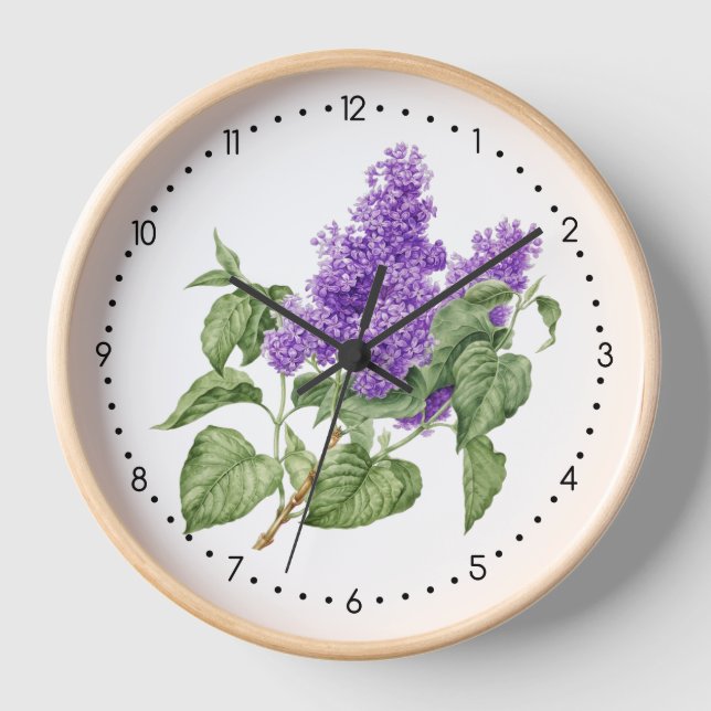 Reloj Morado Verde Lilac Flor Botánica (Anverso)