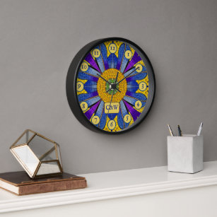 Reloj Mosaico azul y amarillo moderno estilo e iniciativ