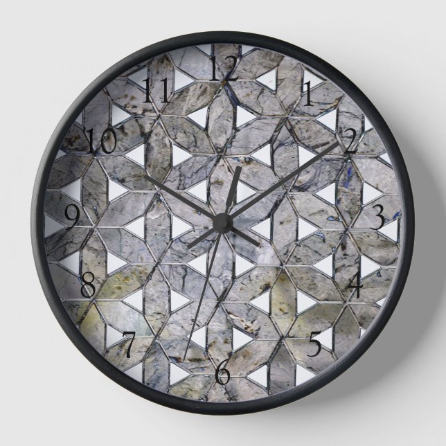 Reloj Mosaico de Piedra Gris Natural, flor de la vida (Anverso)