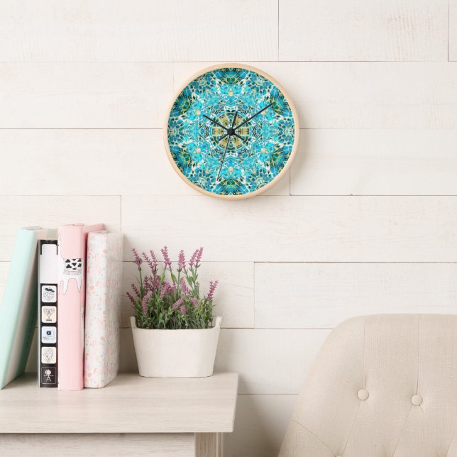 Reloj Mosaicos turquesa 1 patrón (Sala de lectura)