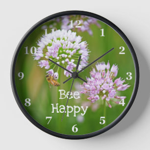 Reloj Motivación de la flor de Abeja con Alium Púrpura