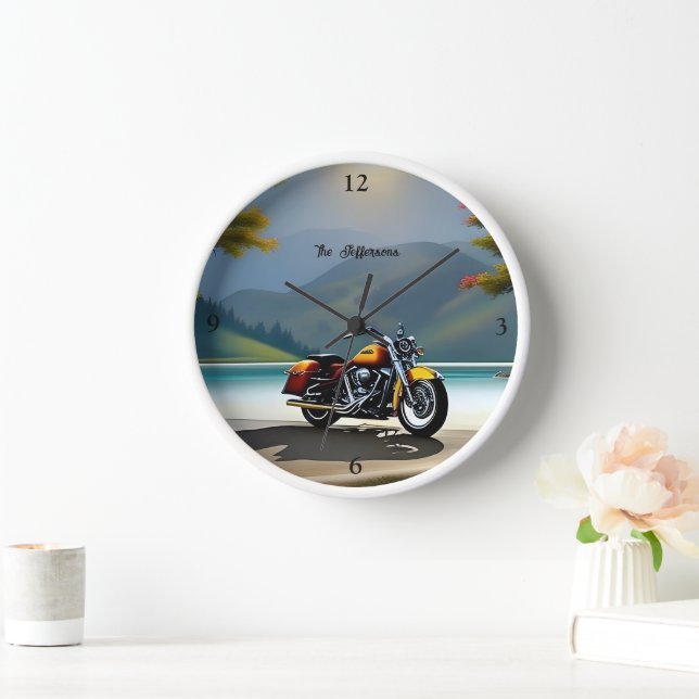 Reloj Motocicleta Estacionado cerca del lago (Hogar)