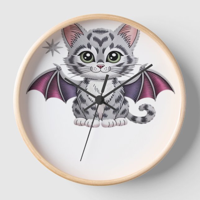 Reloj murciélago de gato bordado camiseta clásica (Anverso)