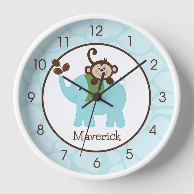 Reloj Muro de guardería para niños de la selva de monos  (Anverso)
