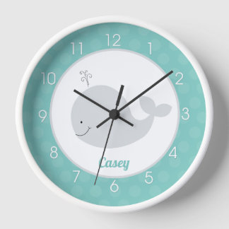 Reloj Muro de niños náuticos y niños de ballena gris ver
