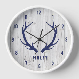 Reloj Muro de plancha de madera azul de la Marina Rustic