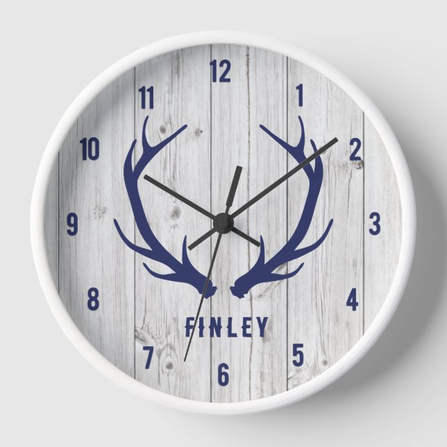Reloj Muro de plancha de madera azul de la Marina Rustic (Anverso)
