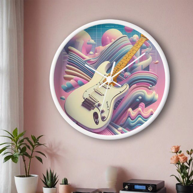 Reloj Música de guitarra eléctrica Pastel rosa Y2K Vapor (Pastel vaporwave aesthetic electric guitar clock)